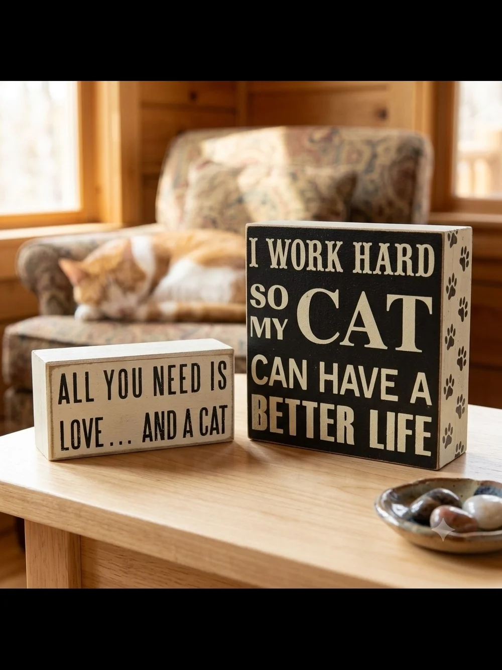 RUSTIC Wooden Cat Box Sign Duo - Set of 2 Primitives by Kathy & Pan's Craft